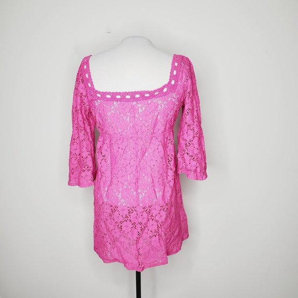 LAUNDRY BY DESIGN Pink Crochet Lace Boho Swimsuit Cover-Up - Picture 5 of 9
